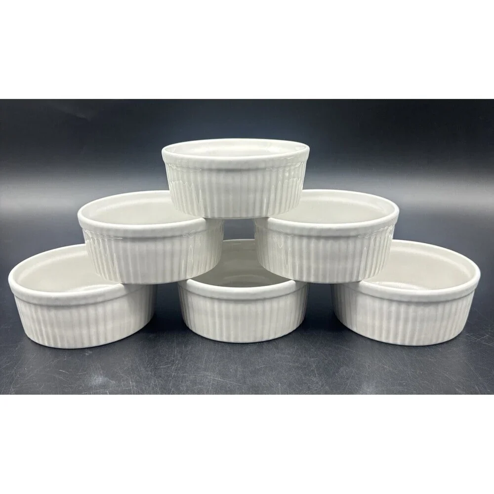 ITI European White‎ Ceramic Fluted Ramekin 6oz Set Of 6 NEW